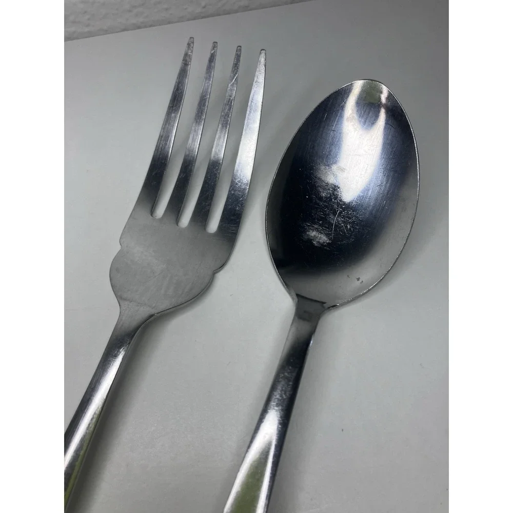VTG Heavenly Star Stainless Flatware‎ Japan Starburst 2 Serving Pcs Spoon Fork